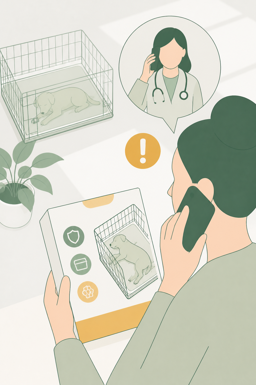 Embalagem na mão; ligar para o veterinário.