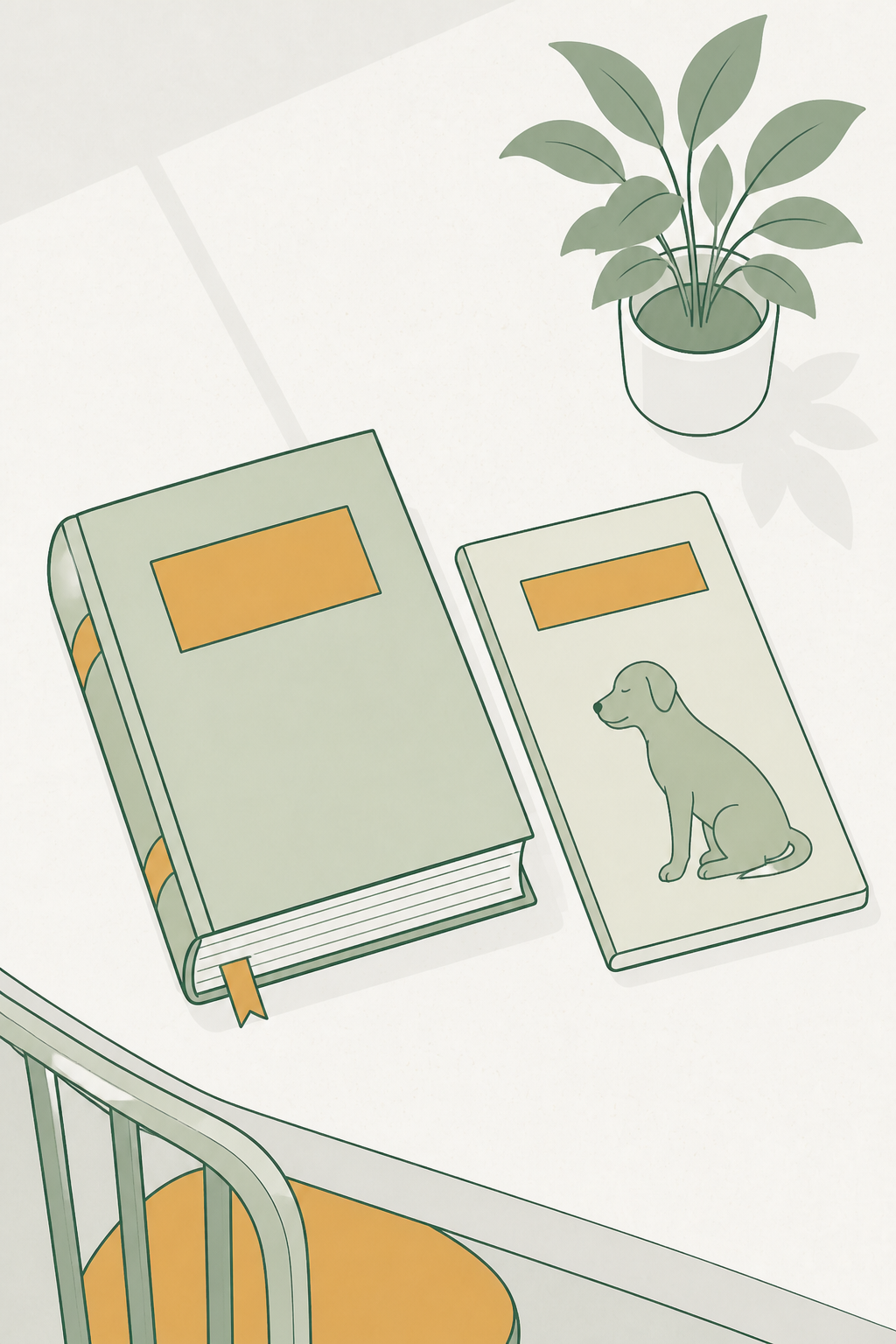 Dois livros lado a lado na mesa: um mais grosso (teoria) e um fino com desenho de cão na capa (prática).